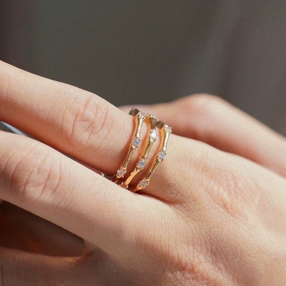 Bamboo joint gold ring, bamboo joint ring gold,, multi layers ring - Picture 1 of 5